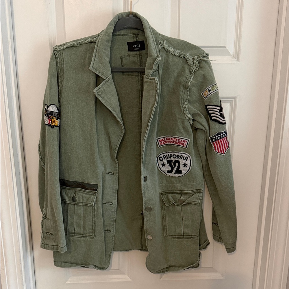 Vici Military Green Field Jacket with Patches